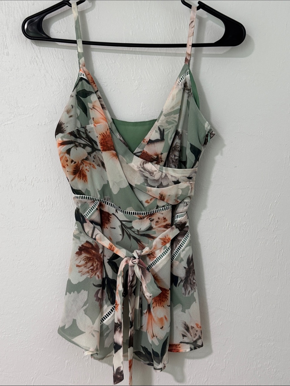 L'ATISTE Mint Floral Mini Dress with Peach and Cream Blooms